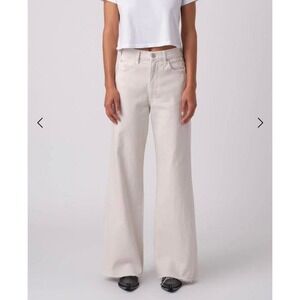 AMO Frida wide leg white oak jeans size 28 raw hem minimalist lowkey elevated